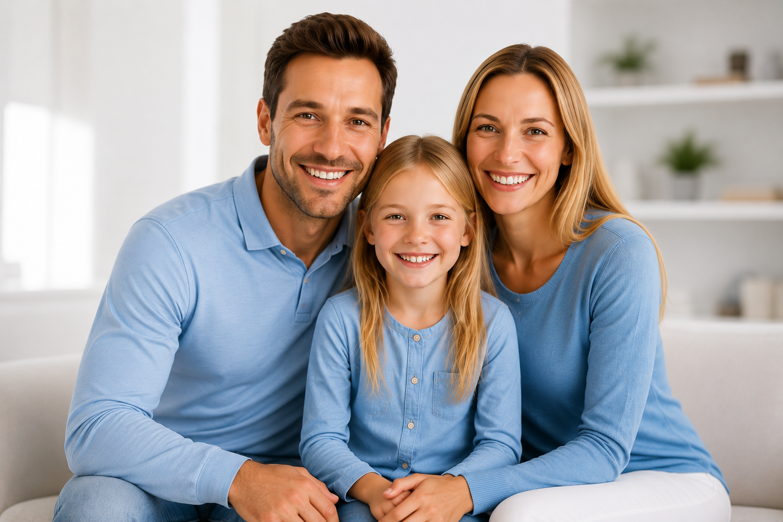 Lächelnde Familie in der Zahnarztpraxis
